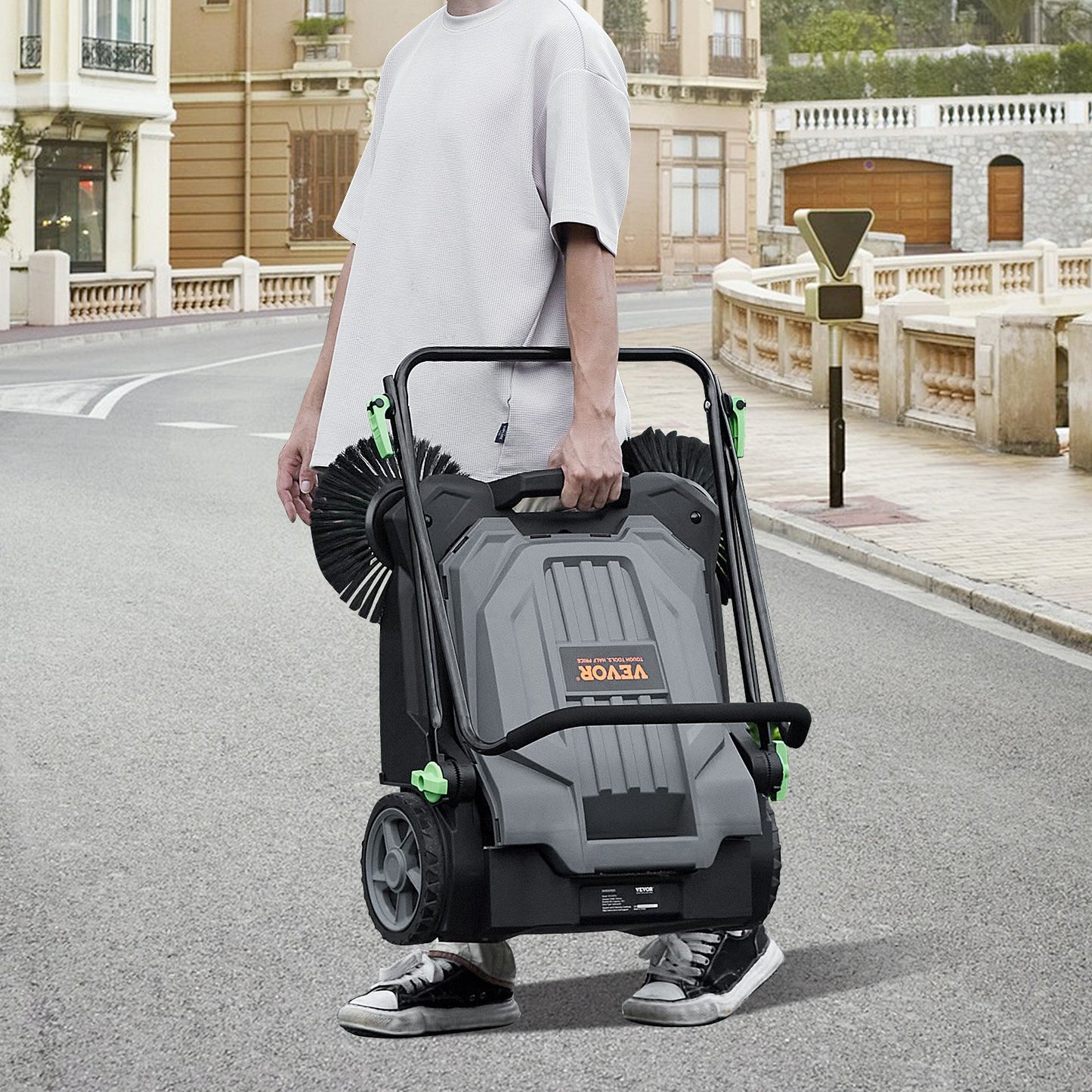 25.6 in. Manual Push Sweeper for Garage, Driveway, and Patio Cleanup
