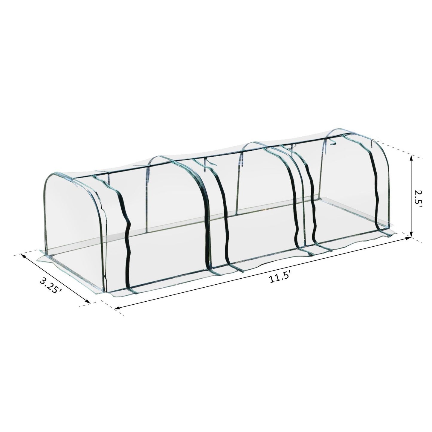 Tunnel Greenhouse 11.5ft - PVC Cover Steel Frame Garden Growing Kit