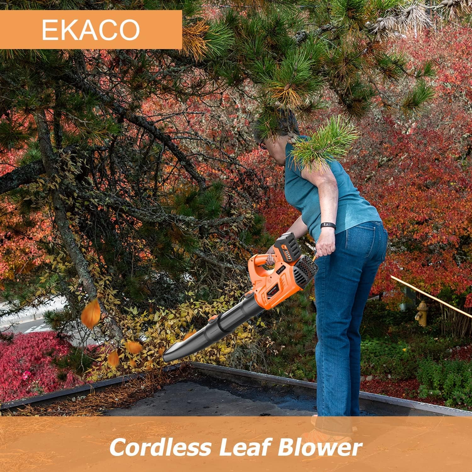 Cordless Leaf Blower, 320 CFM 180 MPH 5.0Ah Battery Operated Leaf Blower with Battery and Charger, 21V Electric Blower with 6 Variable Speed Control for Lawn Care, Blow Leaf, Snow Debris, Dust