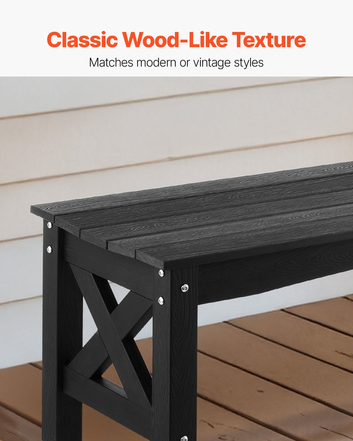Outdoor Patio Bench 44.5" Weatherproof HDPE — Seats 2, 600 lb Capacity