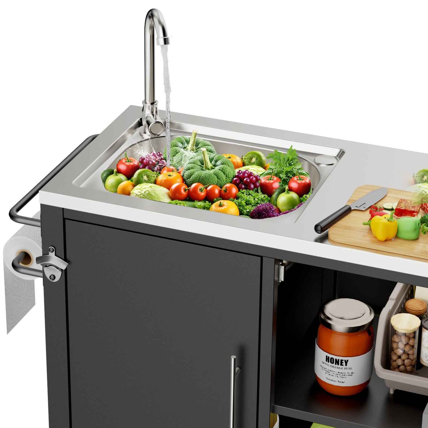 Stainless Steel Outdoor Grill Cart with Sink & Storage Cabinet