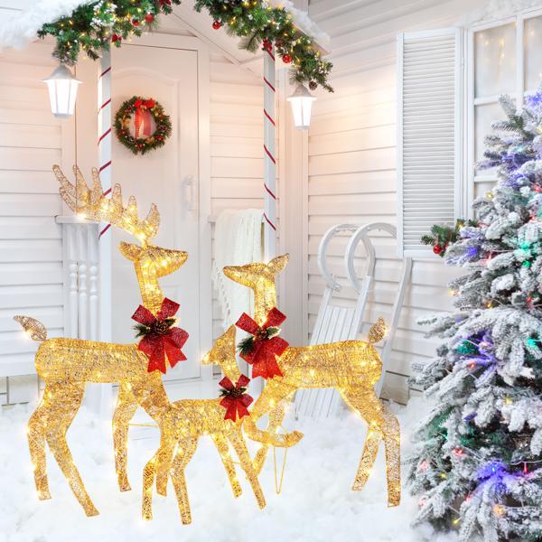 3-Piece Golden Elk Family Courtyard Decoration Set - 122cm Outdoor Sculpture