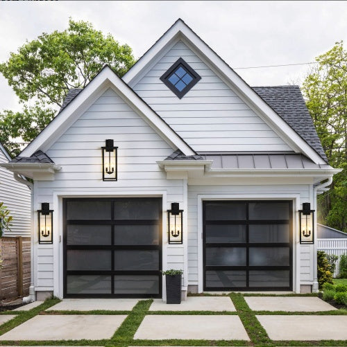 26" Modern Outdoor Wall Lantern - Black Metal Frame with Clear Glass