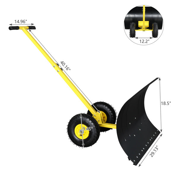 29" Wheeled Snow Pusher Shovel: Adjustable Handle Heavy-Duty Plow