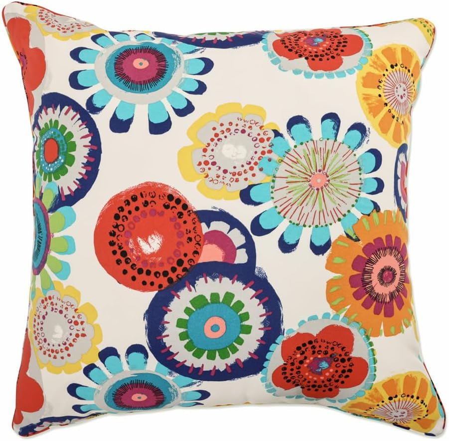 Floral Indoor/Outdoor Accent Throw Pillow Plush Fill, Weather, and Fade Resistant, Lumbar - 11.5" X 18.5", Blue/Brown Pom Pom Play 2 Count