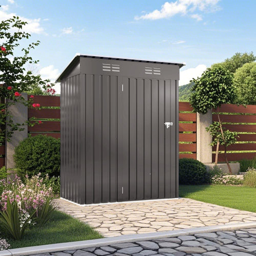 5 x 3 ft Metal Outdoor Storage Shed with Pitched Roof and Lockable Door