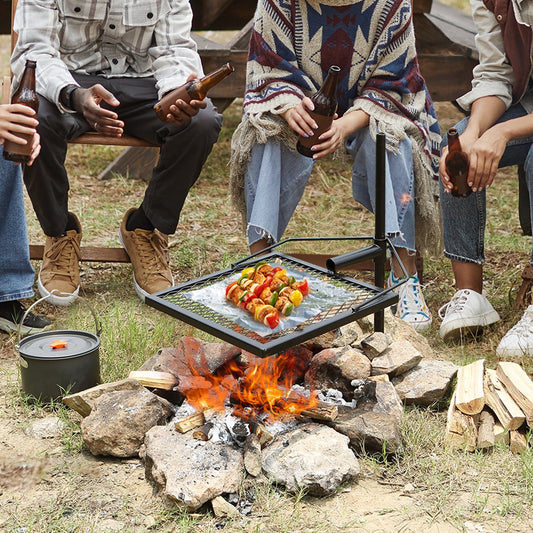 360° Swivel Campfire Grill – Heavy Duty Steel Fire Pit Cooking Grate