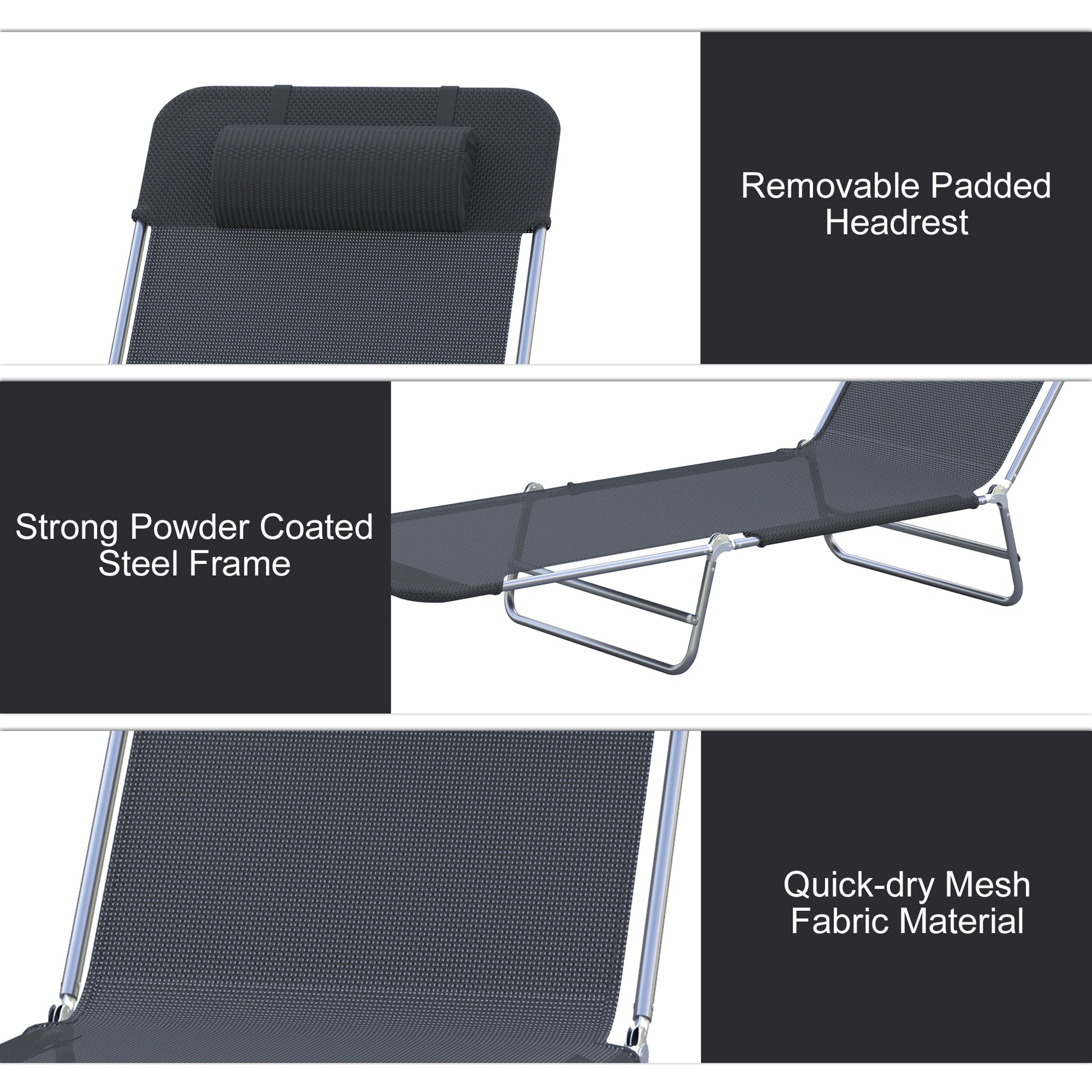 Foldable Outdoor Lounge Chair – 6-Position Reclining Mesh Chaise with Head Pillow - Rooted Supplies
