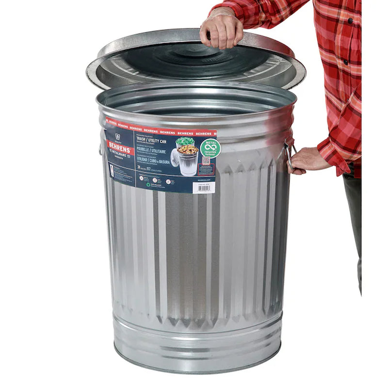 31 Gallon Silver/Galvanized Metal Indoor/Outdoor Kitchen Detached Lid Trash Can