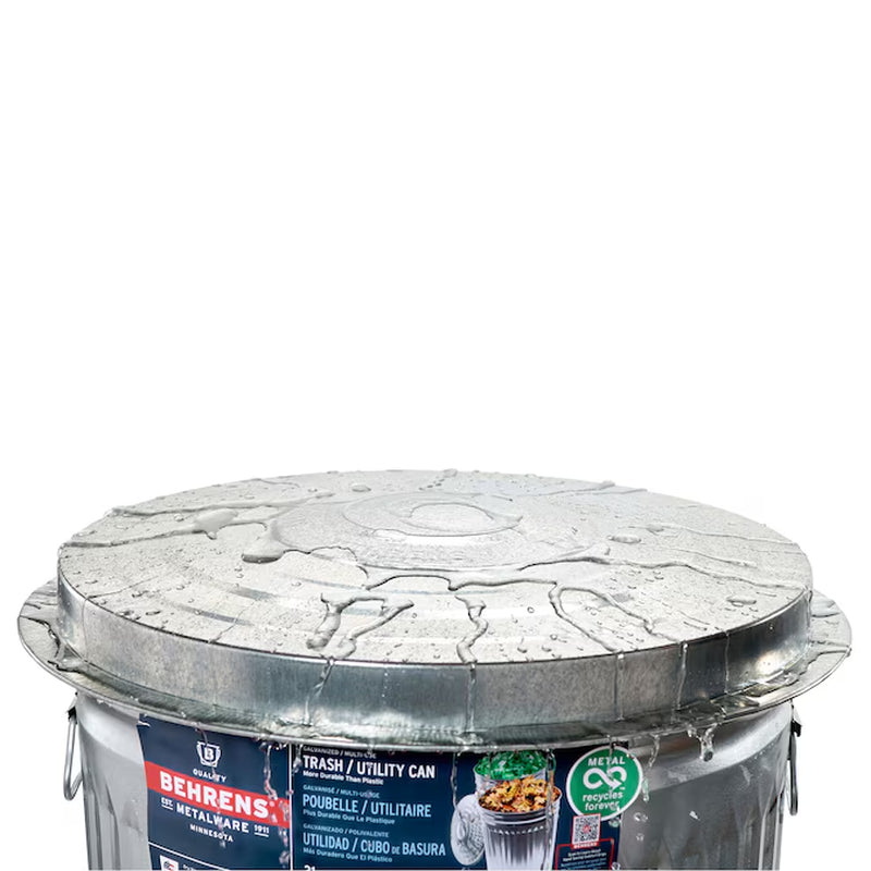 31 Gallon Silver/Galvanized Metal Indoor/Outdoor Kitchen Detached Lid Trash Can