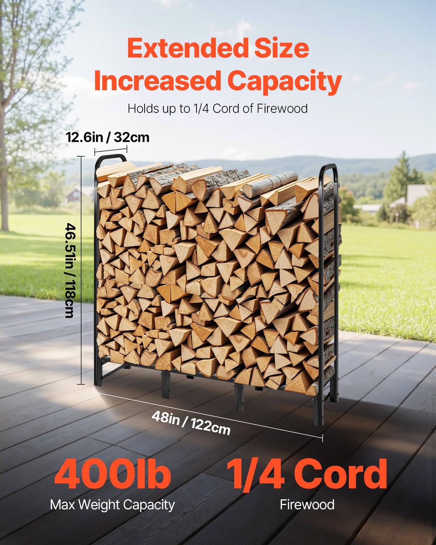 4 ft Heavy-Duty Steel Firewood Rack with Waterproof Cover – Holds 1/4 Cord