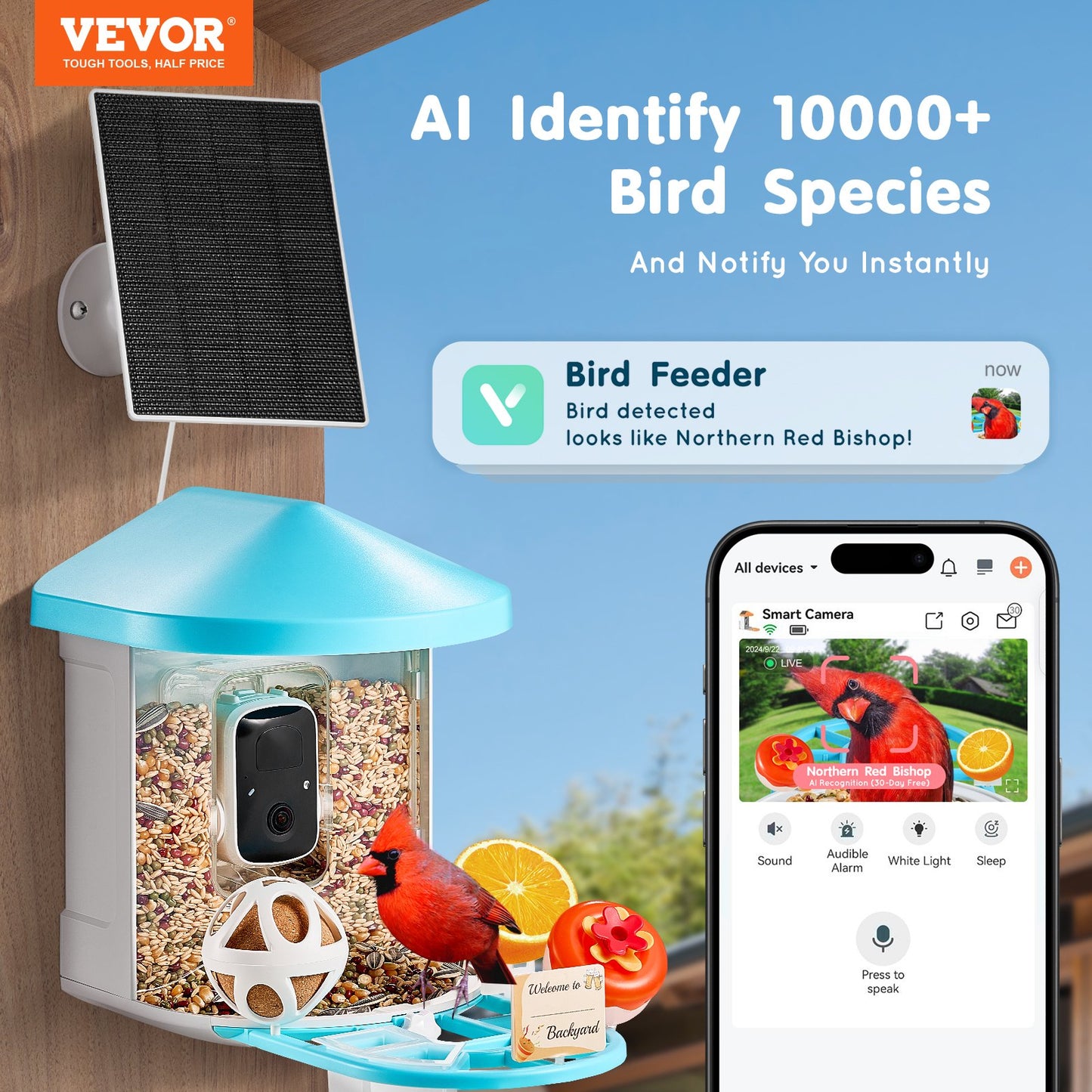 VEVOR Smart Bird Feeder with 2K HD Camera & AI Species Identification
