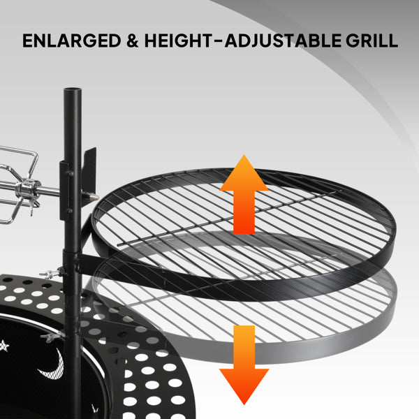 33-Inch Fire Pit & BBQ Grill with Rotisserie, 2 Grates