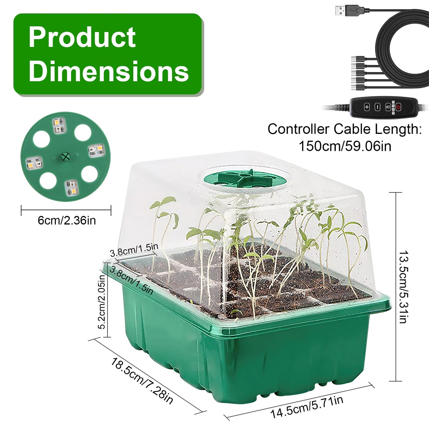5-Pack Seed Starter Trays with Full-Spectrum LED Grow Lights and Timer