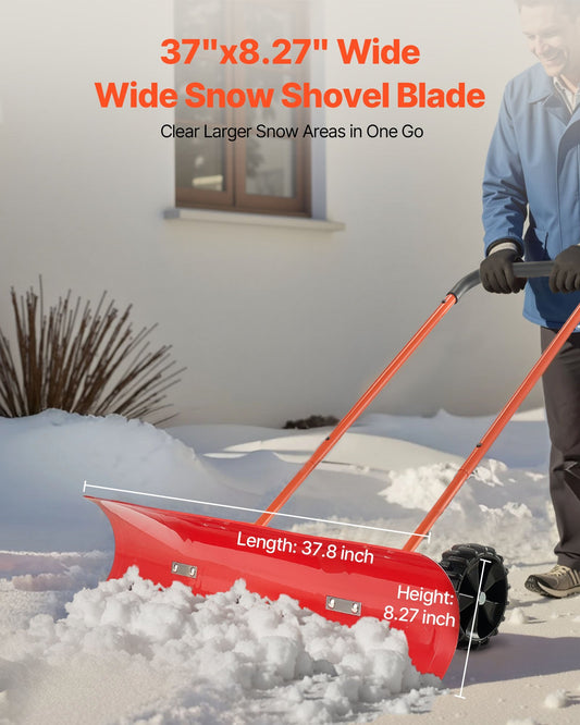 37.8" Wheeled Snow Pusher Shovel for Driveways, Sidewalks & Parking Lots