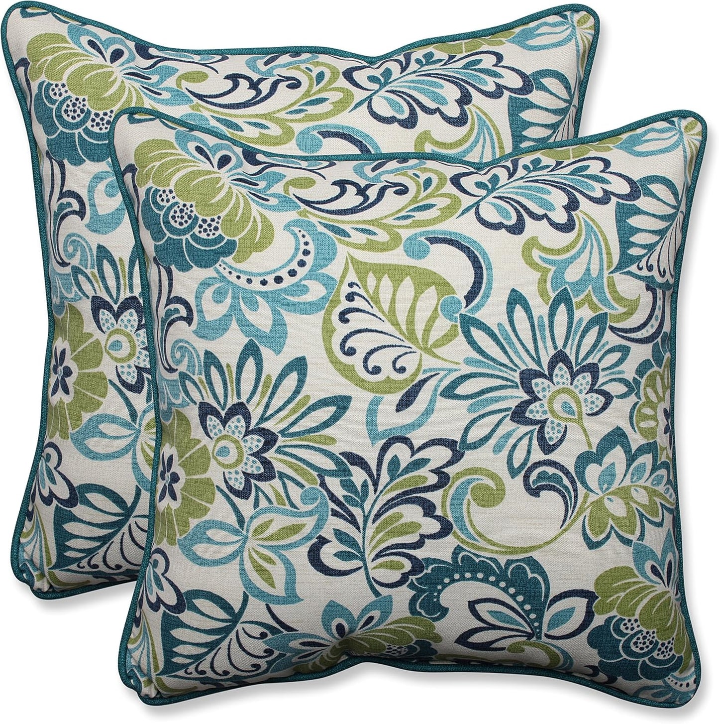 Floral Indoor/Outdoor Accent Throw Pillow Plush Fill, Weather, and Fade Resistant, Lumbar - 11.5" X 18.5", Blue/Brown Pom Pom Play 2 Count