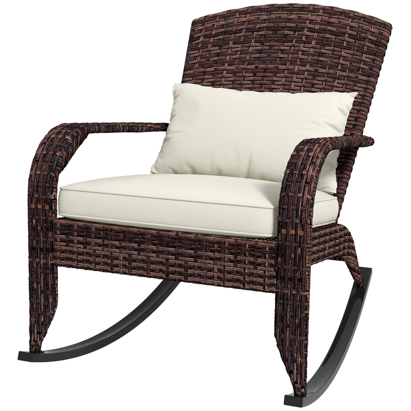 Outdoor Wicker Rocking Chair with High Back Cushion and Pillow, Adirondack Style