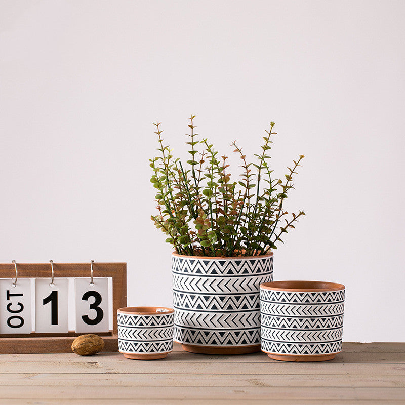 Nordic Geometric Ceramic Flower Pots Set – 3 Sizes