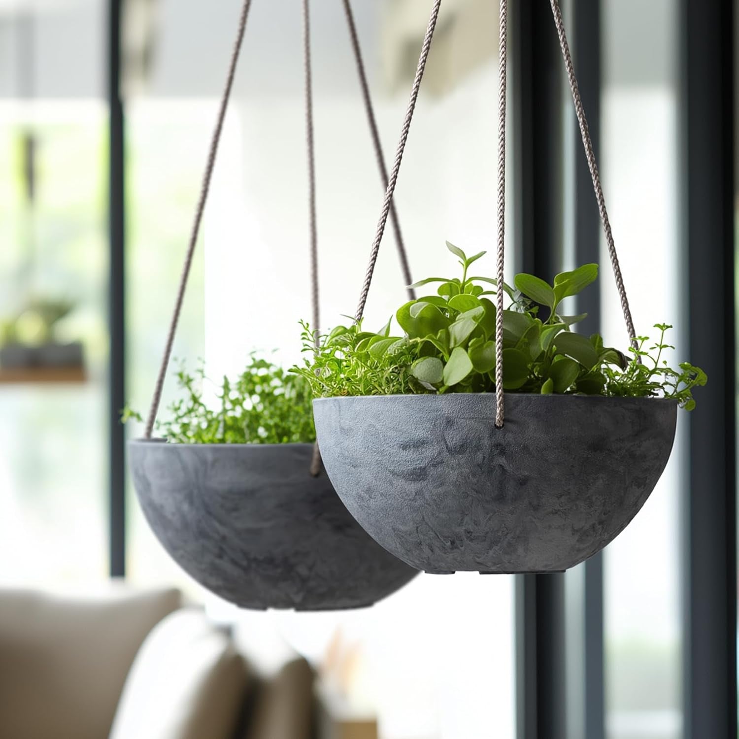 Hanging Planter Flower Plant Pots - 10 Inch Indoor Outdoor Balcony Patio Hanging Basket Set of 2, Marble Pattern