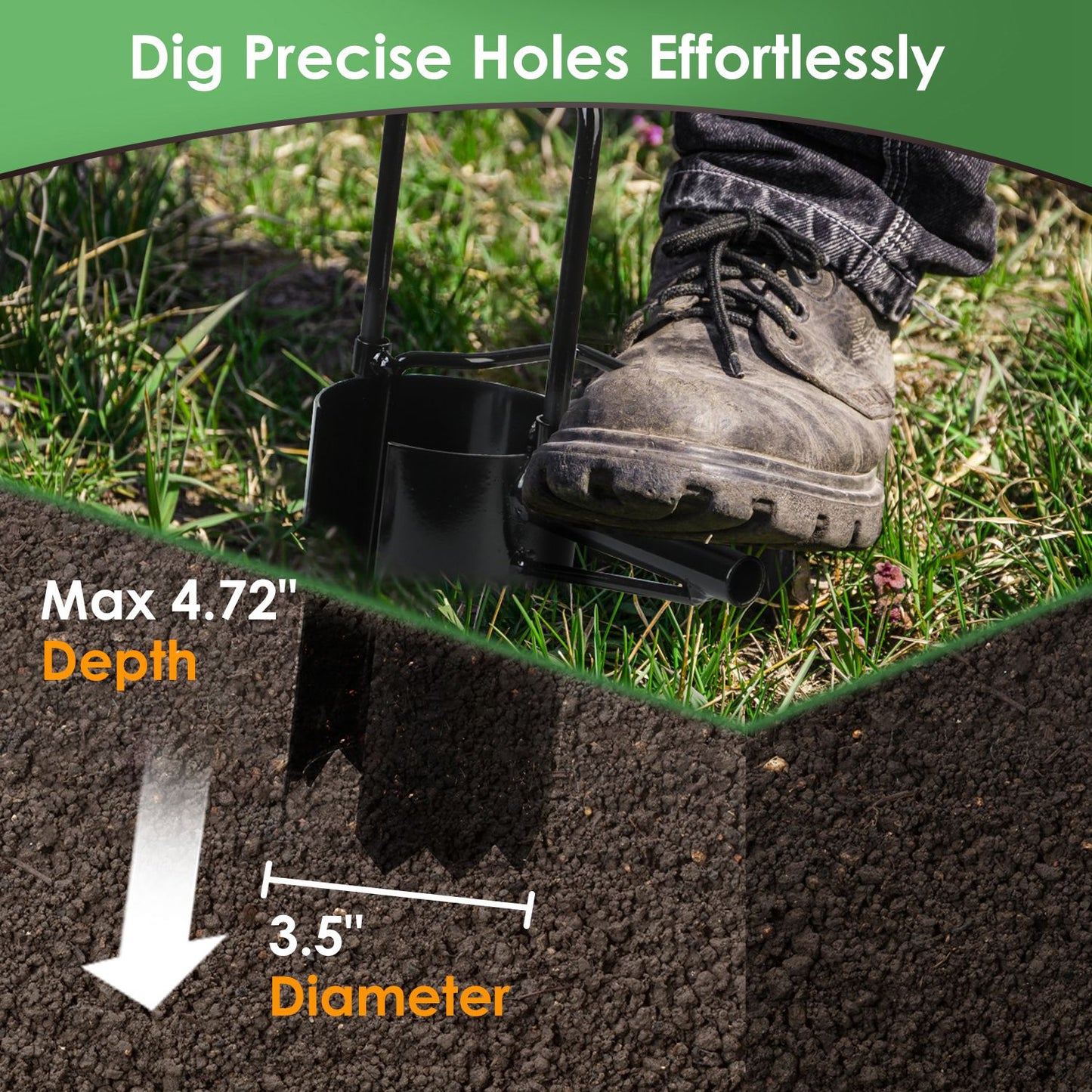 Stand-Up Bulb Planter & Garden Tool — 37.4" Long Handle, Foot-Pedal Design, Handles 5 Garden Jobs