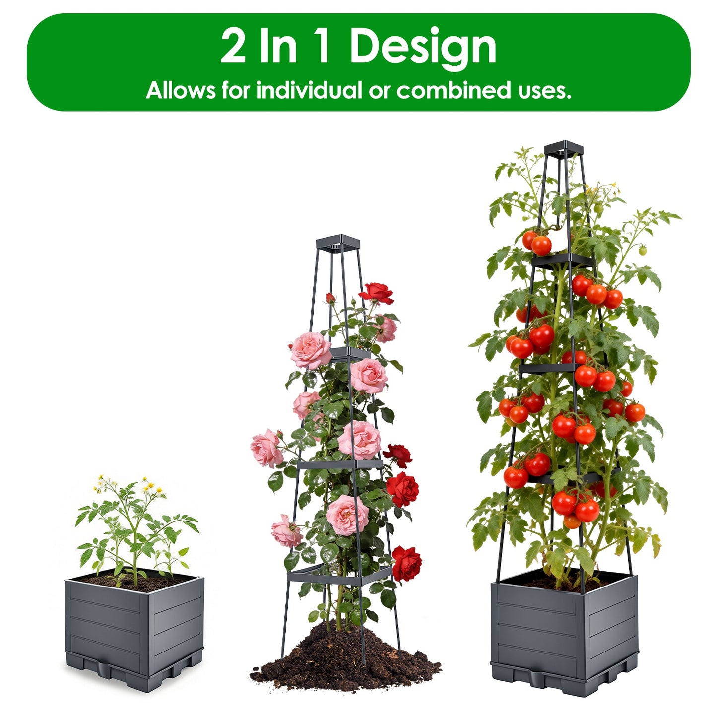 2-Pack Self-Watering Planter Box with Adjustable Trellis, 56in