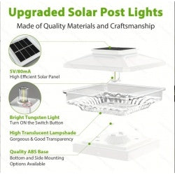 Solar Post Cap Lights 6 Pack - Waterproof LED for 4x4 5x5 6x6 Wood Fence Posts