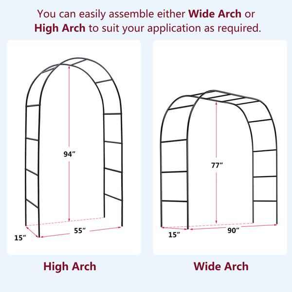 Metal Garden Arch Trellis, Adjustable Arbor, Dark Green