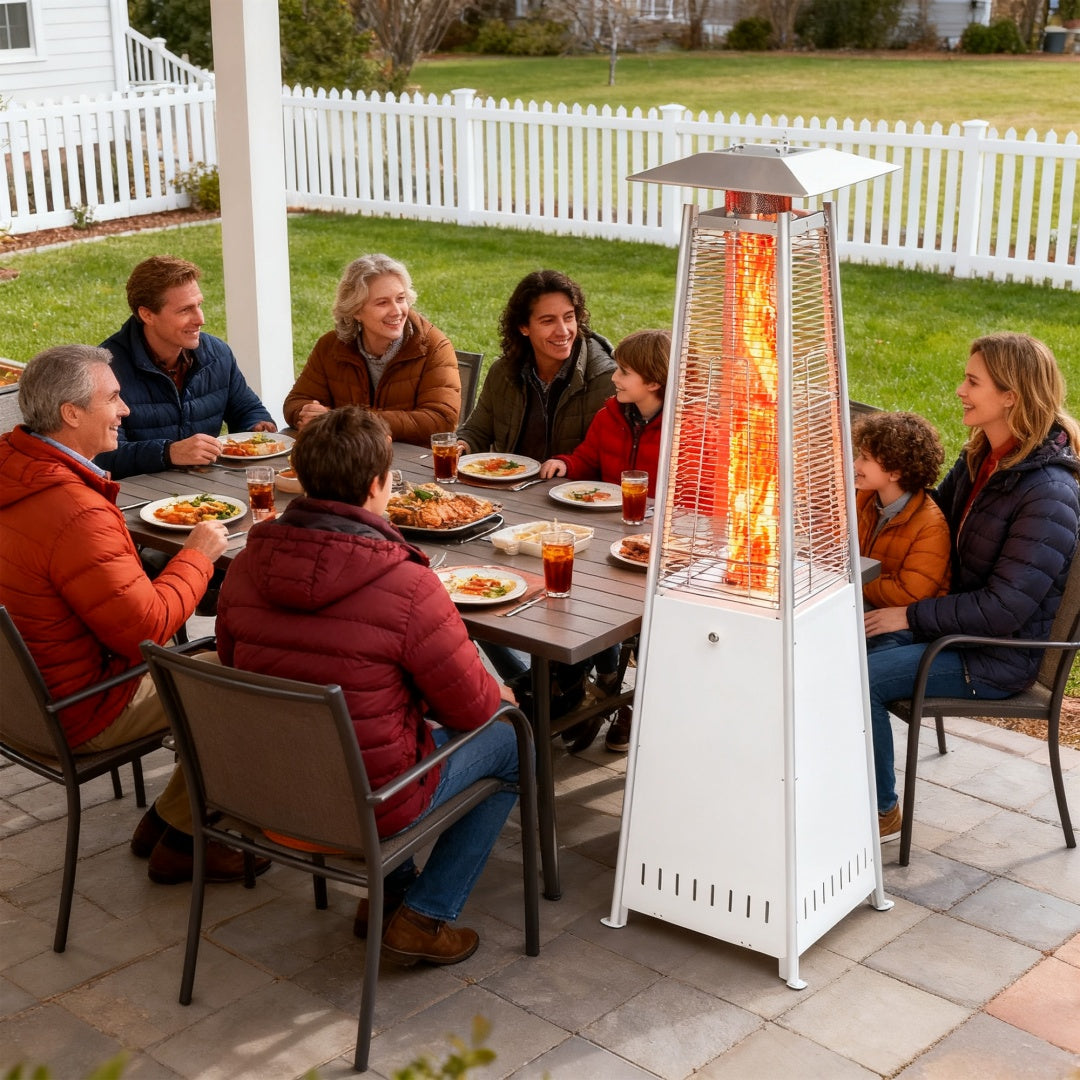 48,000 BTU Propane Pyramid Patio Heater with LED Lights, Wheels & Safety