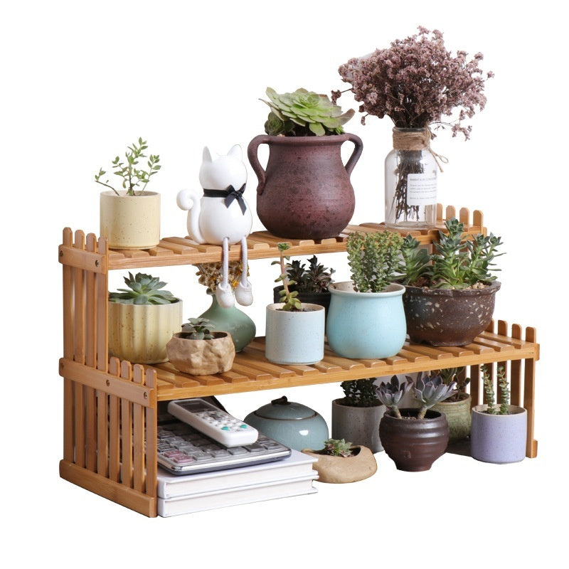 Bamboo Desktop Plant Stand – Multi-Tier Succulent Display Shelf for Office