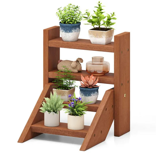 3-Tier Solid Wood Outdoor Plant Stand | Weather-Resistant Step Shelf for Porch & Balcony