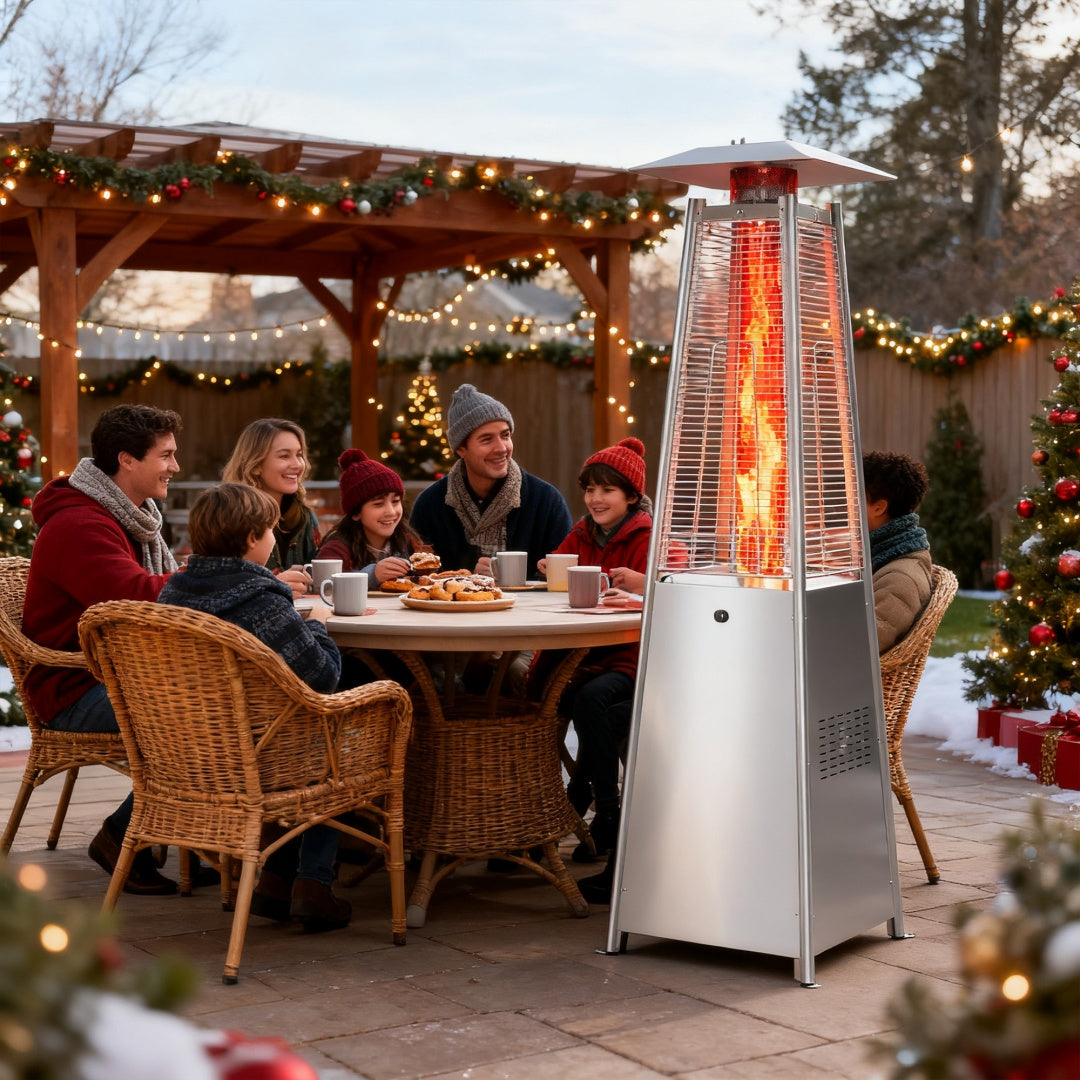 48,000 BTU Propane Pyramid Patio Heater with LED Lights, Wheels & Safety