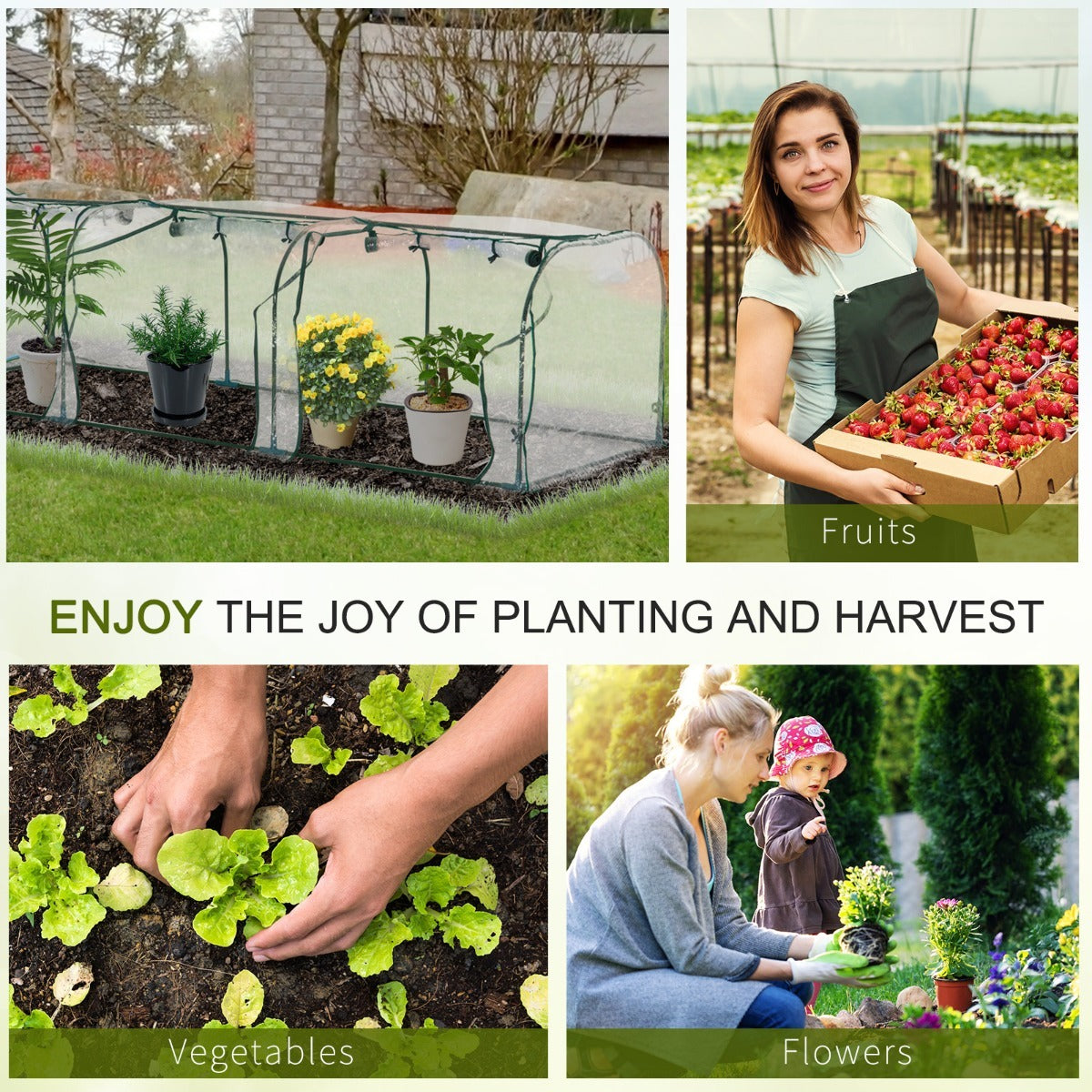 Tunnel Greenhouse 11.5ft - PVC Cover Steel Frame Garden Growing Kit