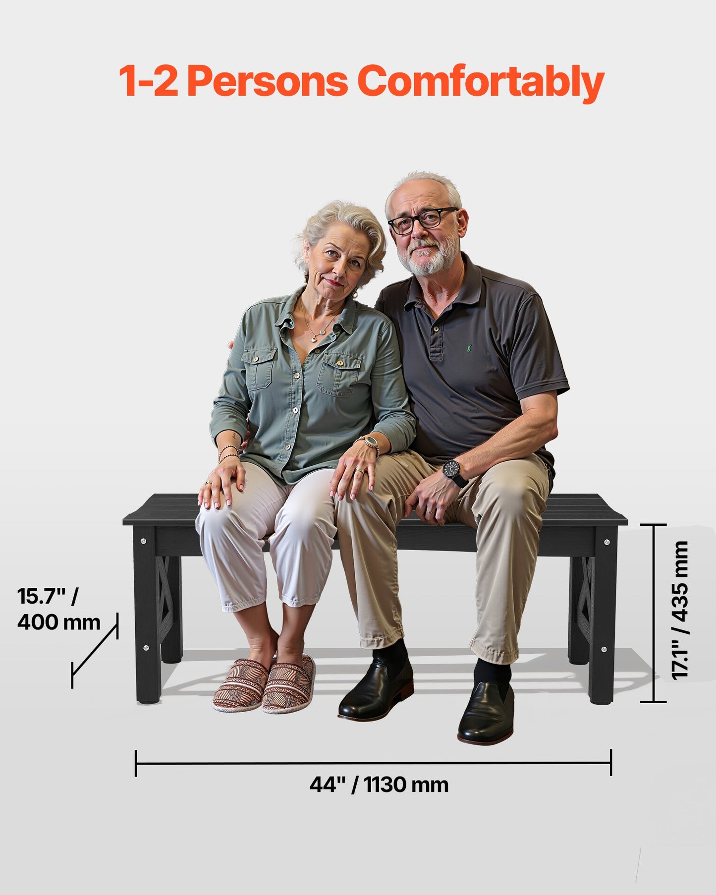 Outdoor Patio Bench 44.5" Weatherproof HDPE — Seats 2, 600 lb Capacity