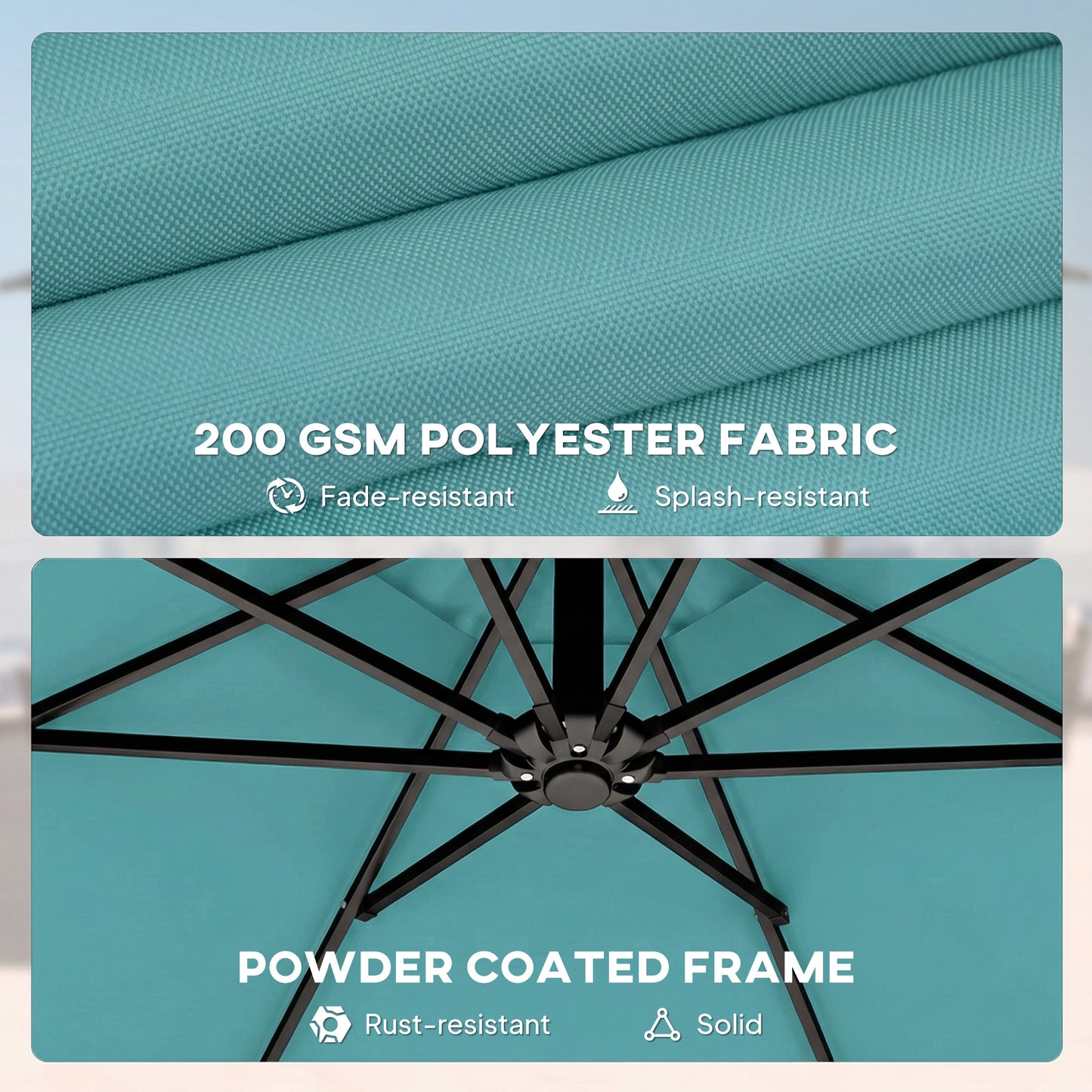 10 ft Sky Blue Offset Cantilever Patio Umbrella – 360° Rotating, Wind Resistant, UPF 30+