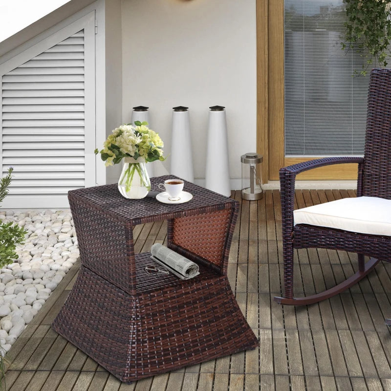Outdoor Rattan Side Table with Umbrella Hole & Storage Shelf
