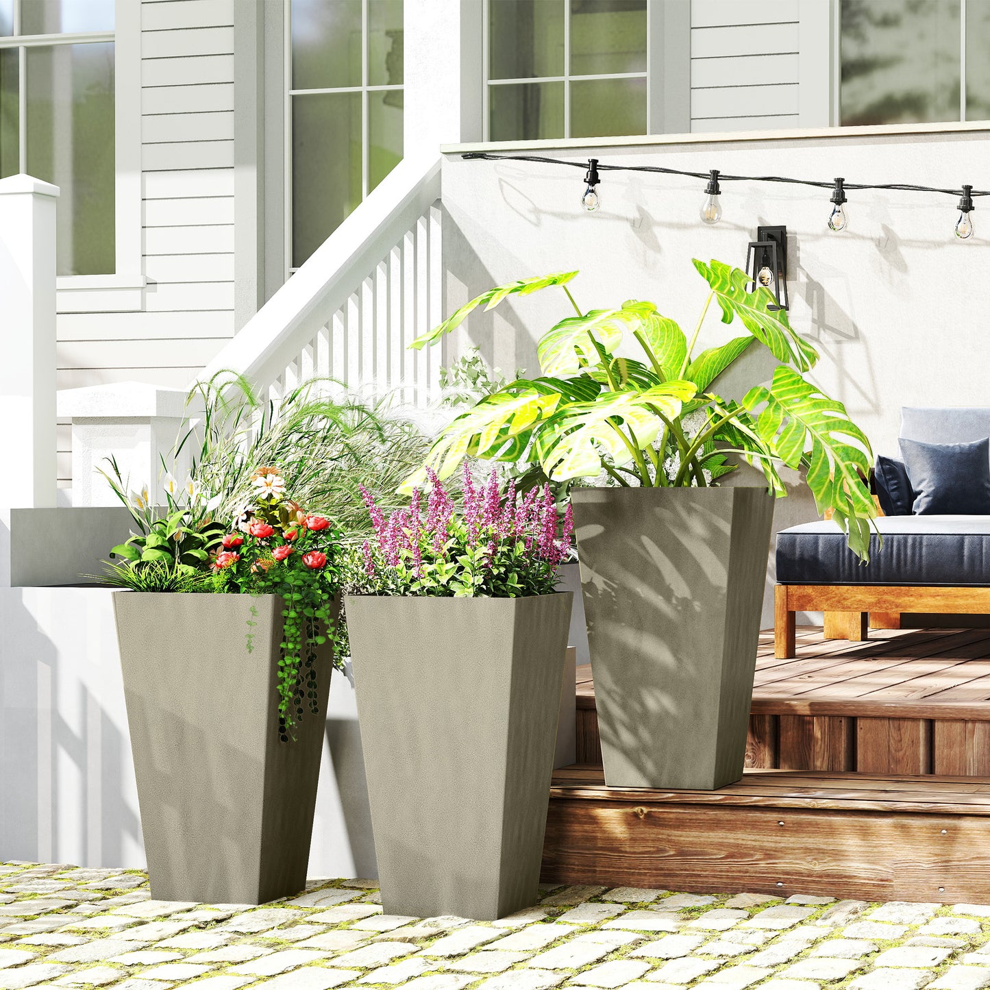 Tall Square Planter Set - Weather-Resistant Indoor/Outdoor Plant Pots