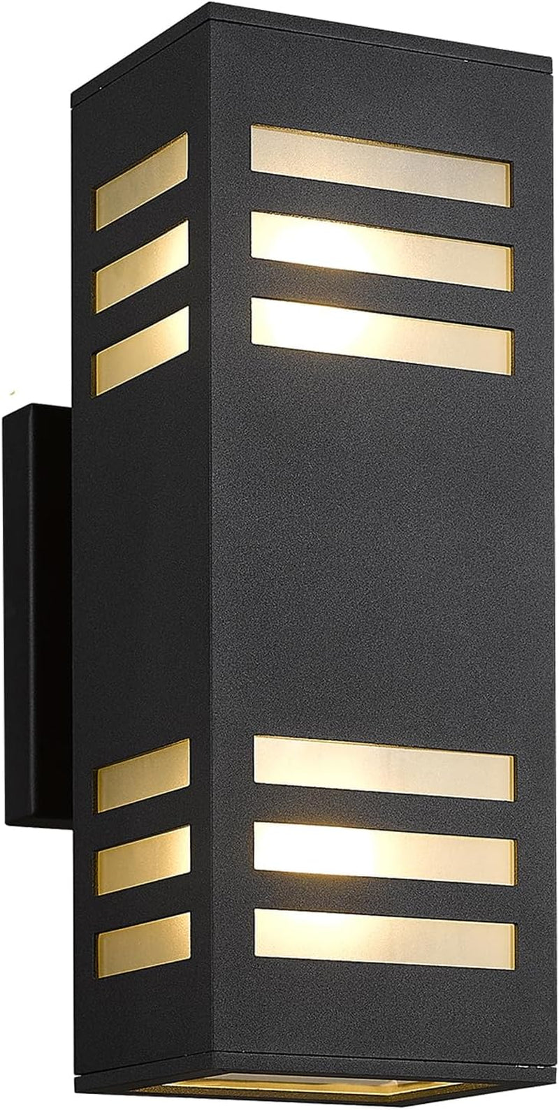 Porch Lights Outdoor Modern - IP64 Waterproof Aluminum and Tempered Glass Cover, 13" Rectangular Up/Down Wall Sconce for Porch, Garage & Patio, Exterior Lighting, Black, 2 Pack