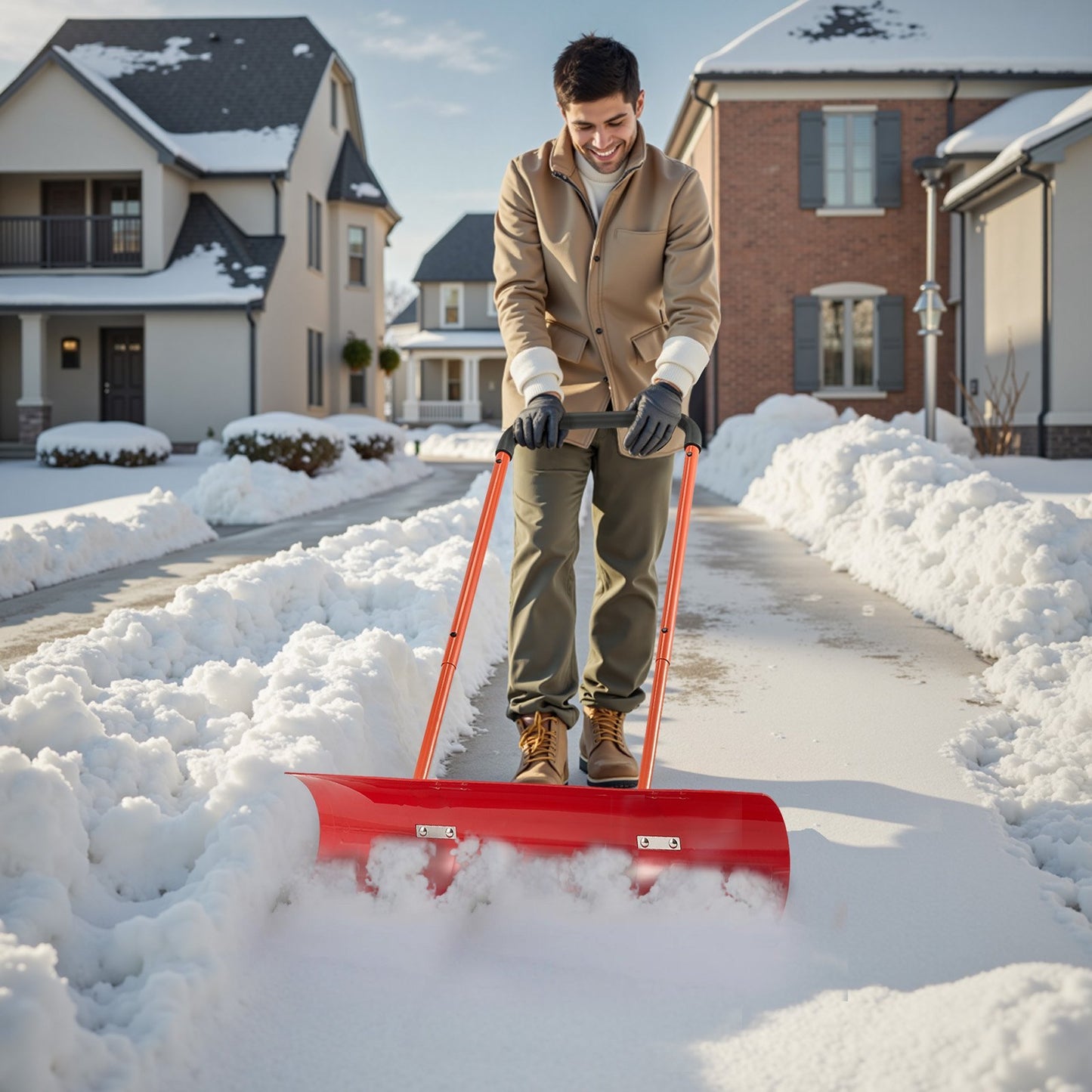 37.8" Wheeled Snow Pusher Shovel for Driveways, Sidewalks & Parking Lots