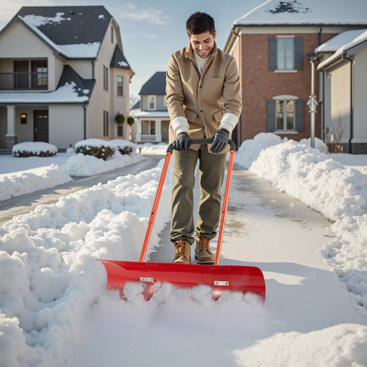 37.8" Wheeled Snow Pusher Shovel for Driveways, Sidewalks & Parking Lots