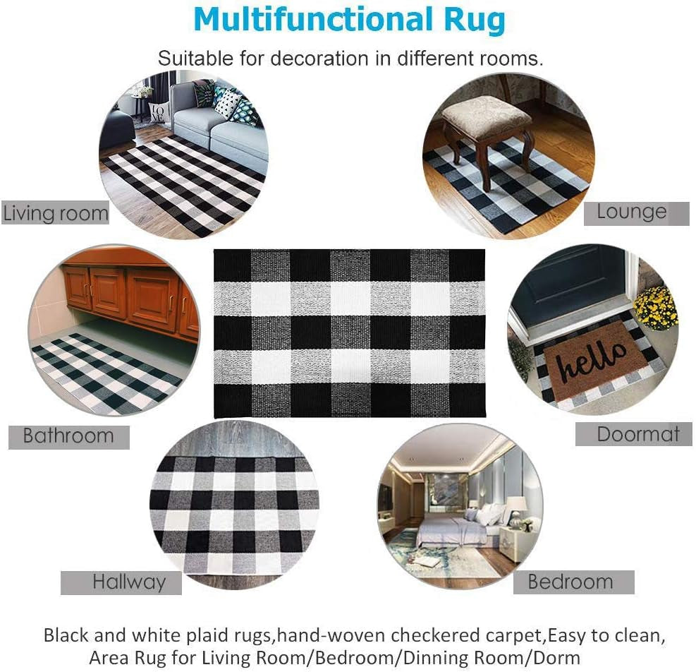 Buffalo Check Rug,Buffalo Plaid Rugs 23.6''X35.4'', Checkered Plaid Rug, Check Plaid Area Rug for Layered Door Mats/Kitchen/Bathroom/Laundry Room (Black and White Plaid Rug)