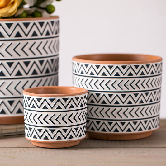 Nordic Geometric Ceramic Flower Pots Set – 3 Sizes
