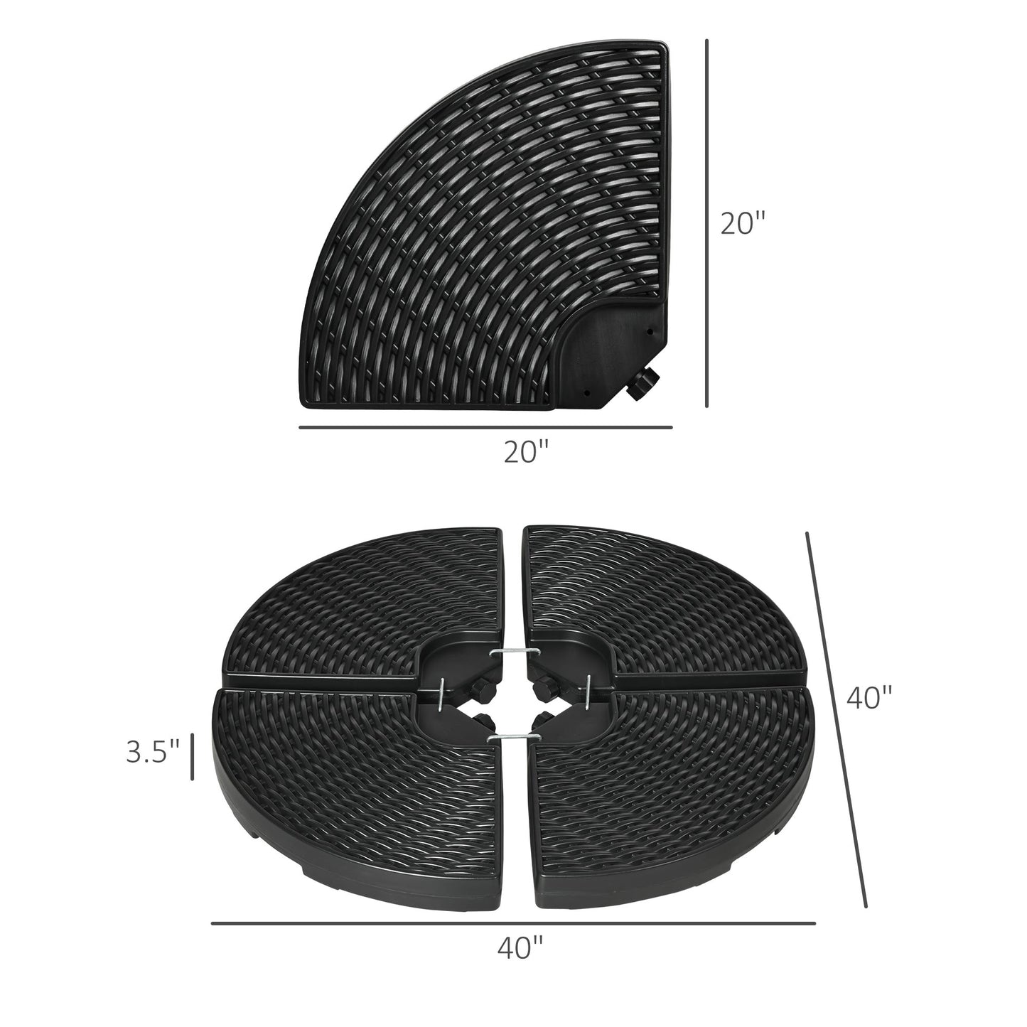 Cantilever Umbrella Base Weight Plates Set of 4 Fillable HDPE – Black
