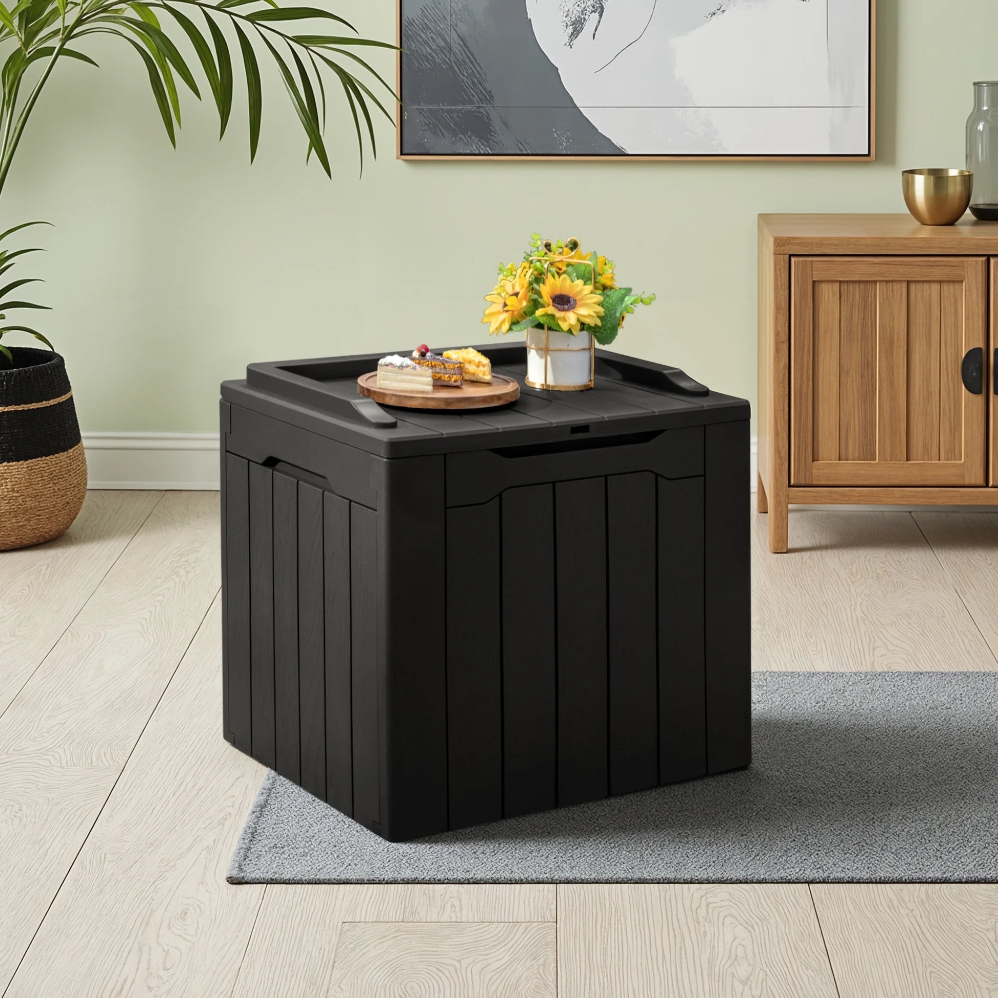 31 Gallon Outdoor Deck Box in Resin with Seat, Black