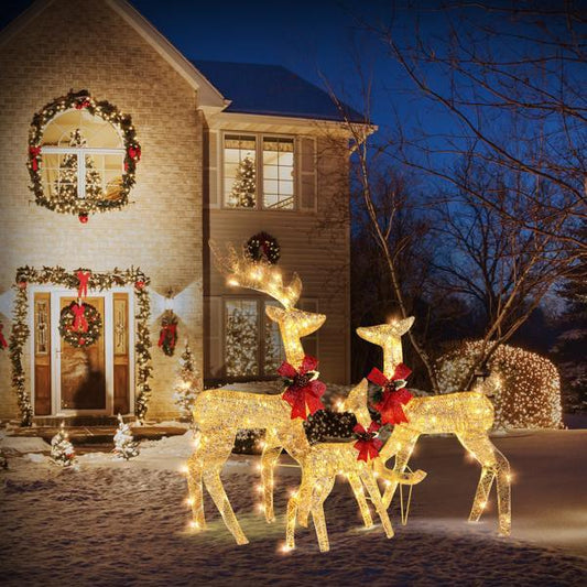 3-Piece Golden Elk Family Courtyard Decoration Set - 122cm Outdoor Sculpture