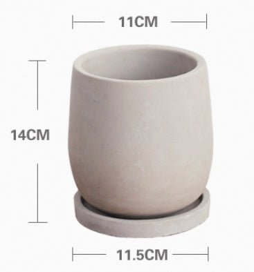 14cm Cement Plant Pot with Saucer – Natural Gray Planter