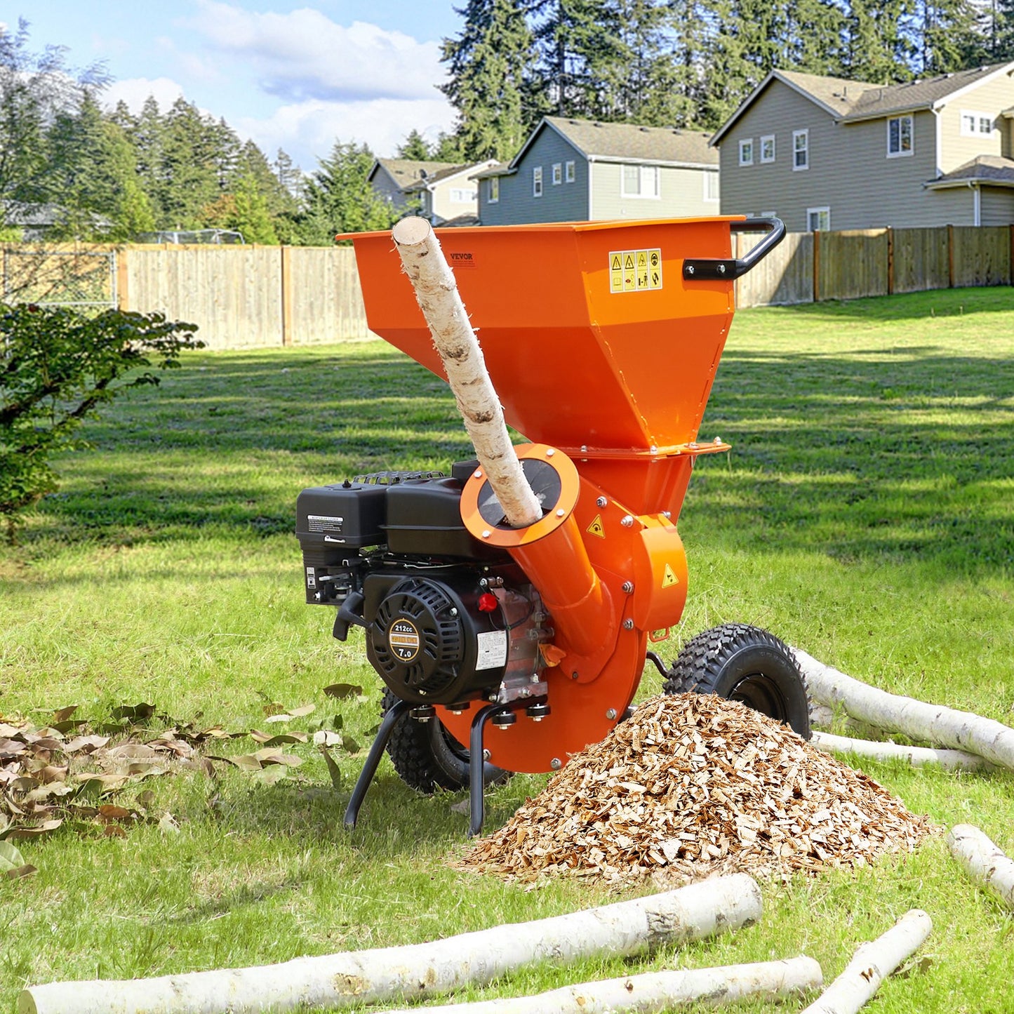 3-in-1 Gas Wood Chipper Shredder Mulcher for 3 Inch Branches with 7HP Engine