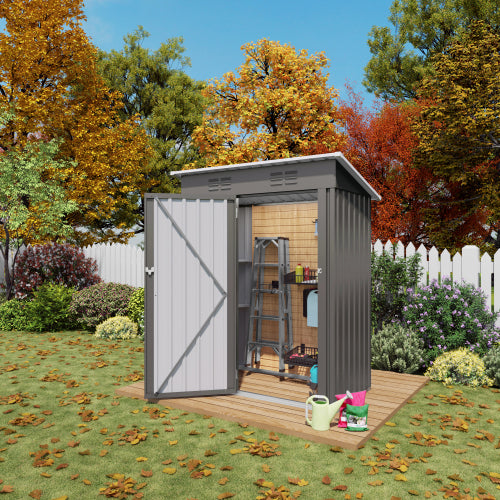 5 x 3 ft Metal Outdoor Storage Shed with Pitched Roof and Lockable Door