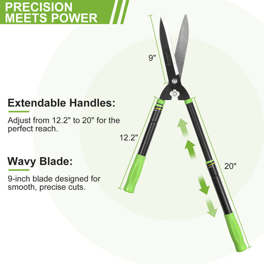 Gardening shears with extendable handles and wavy blade on a white background