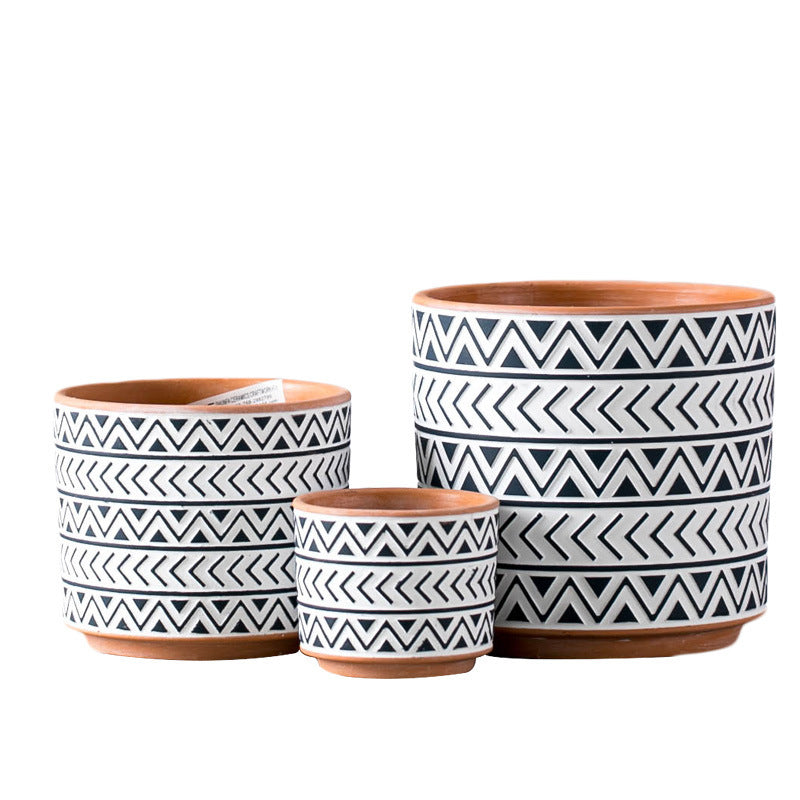 Nordic Geometric Ceramic Flower Pots Set – 3 Sizes