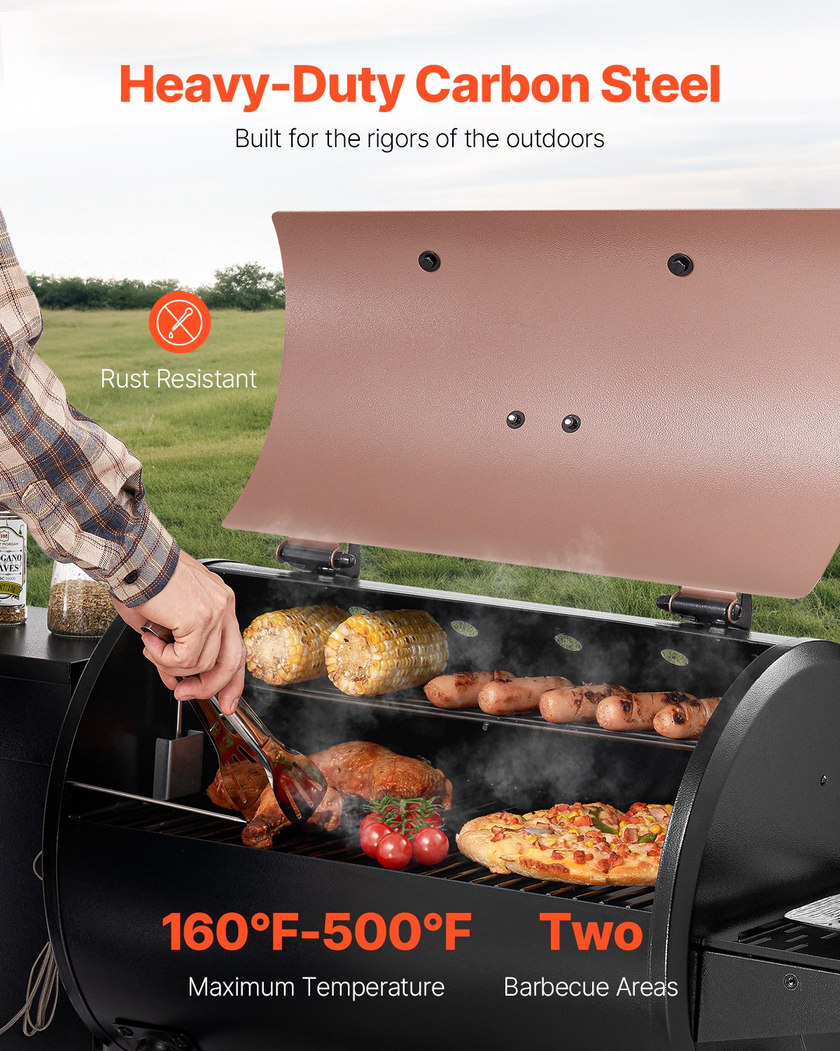 Wood Pellet Grill & Smoker with Digital Controls | 456 Sq In, 12-Lb Hopper, Carbon Steel
